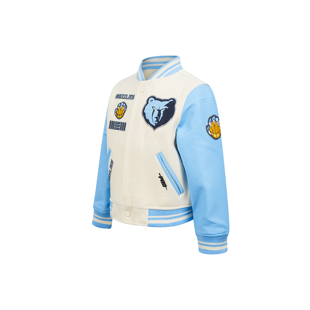 NBA MEMPHIS GRIZZLIES RETRO CLASSIC LITTLE BOYS RIB WOOL VARSITY JACKET (EGGSHELL/ UNIVERSITY BLUE)