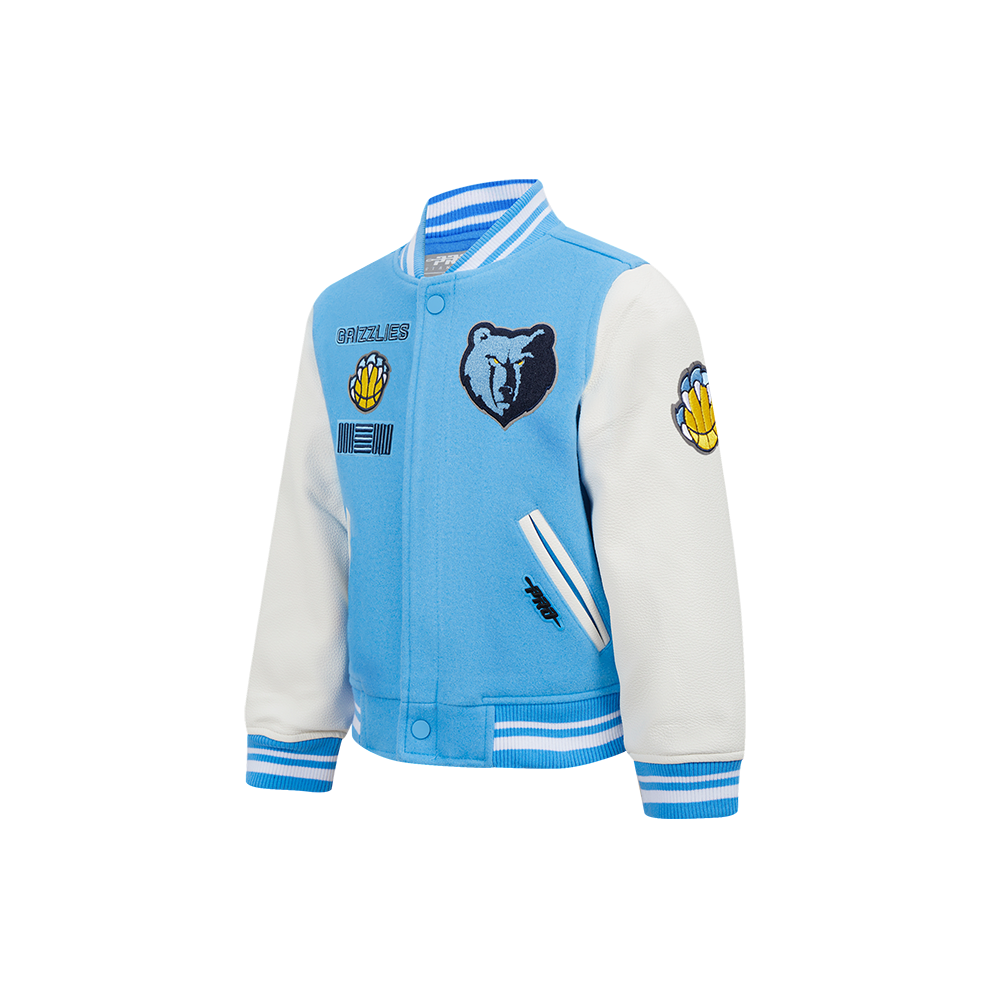 NBA MEMPHIS GRIZZLIES RETRO CLASSIC LITTLE BOYS RIB WOOL VARSITY JACKET (UNIVERSITY BLUE/WHITE)