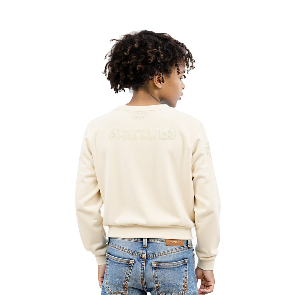 NBA MEMPHIS GRIZZLIES NEUTRAL LITTLE GIRLS FLEECE CREWNECK (EGGSHELL)