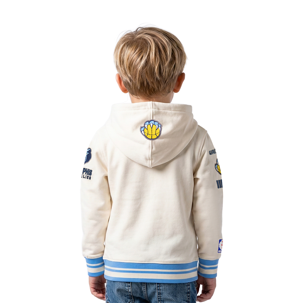 NBA MEMPHIS GRIZZLIES RETRO CLASSIC TODDLER BOYS RIB FLEECE PULLOVER HOODIE (EGGSHELL/ UNIVERSITY BLUE)