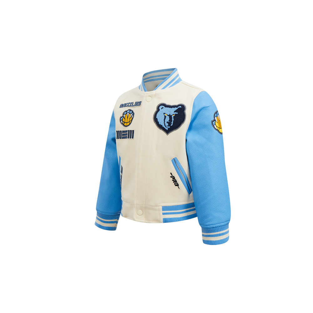 NBA MEMPHIS GRIZZLIES RETRO CLASSIC TODDLER BOYS RIB WOOL VARSITY JACKET (EGGSHELL/ UNIVERSITY BLUE)
