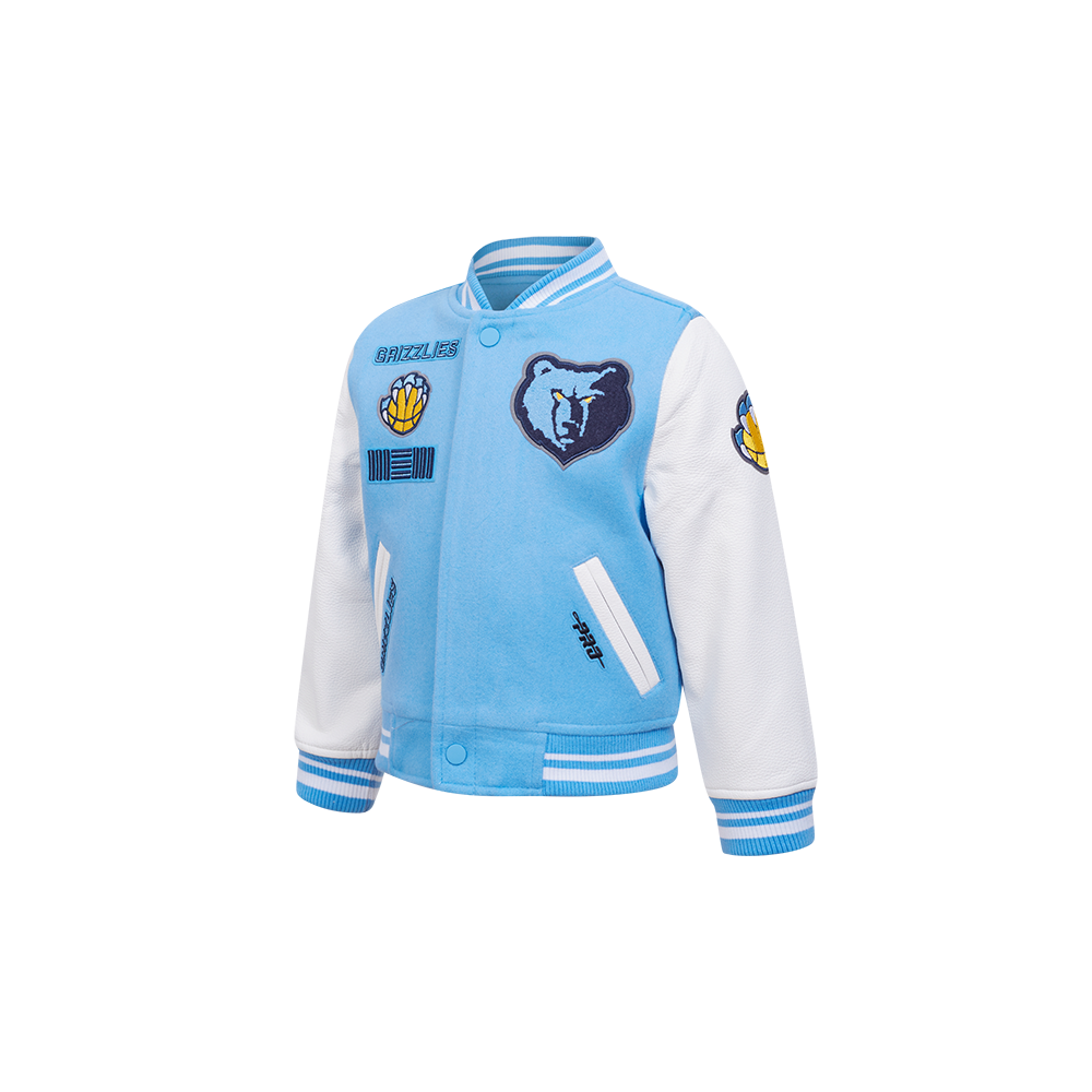 NBA MEMPHIS GRIZZLIES RETRO CLASSIC TODDLER BOYS RIB WOOL VARSITY JACKET (UNIVERSITY BLUE/WHITE)