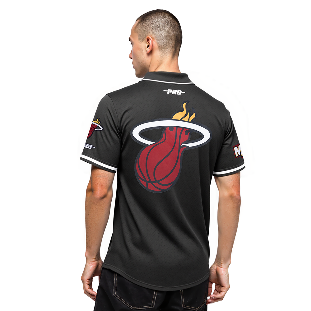 NBA MIAMI HEAT TYLER HERRO #14 CLASSIC MESH PNN MEN'S MESH BUTTON DOWN SHIRT (BLACK)