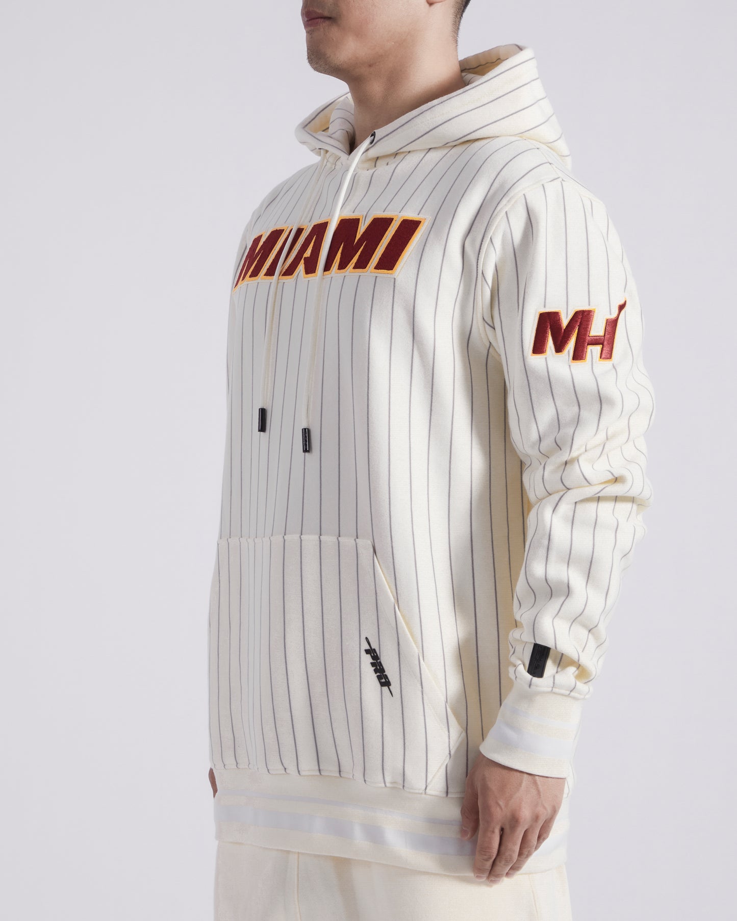 NBA MIAMI HEAT PINSTRIPE RETRO CLASSIC RIB FLC PO HOODIE (EGGSHELL/ GREY)