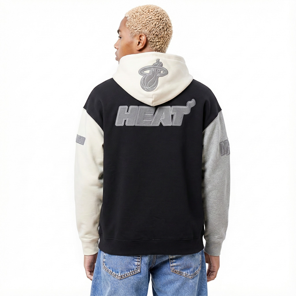NBA MIAMI HEAT REVERSE FRENCH TERRY MEN'S COLOR BLOCK FLEECE PULLOVER HOODIE