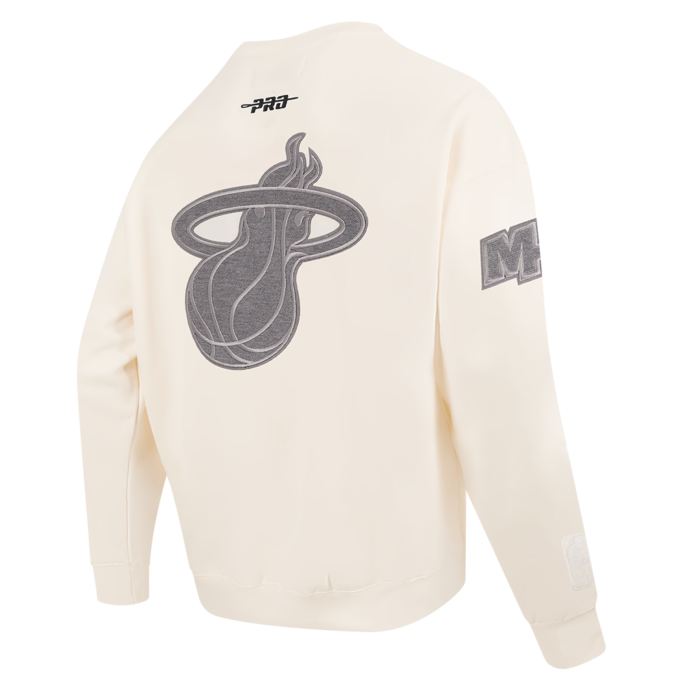 NBA MIAMI HEAT REVERSE FRENCH TERRY MEN'S DROP SHOULDER FLC CREWNECK (EGGSHELL)