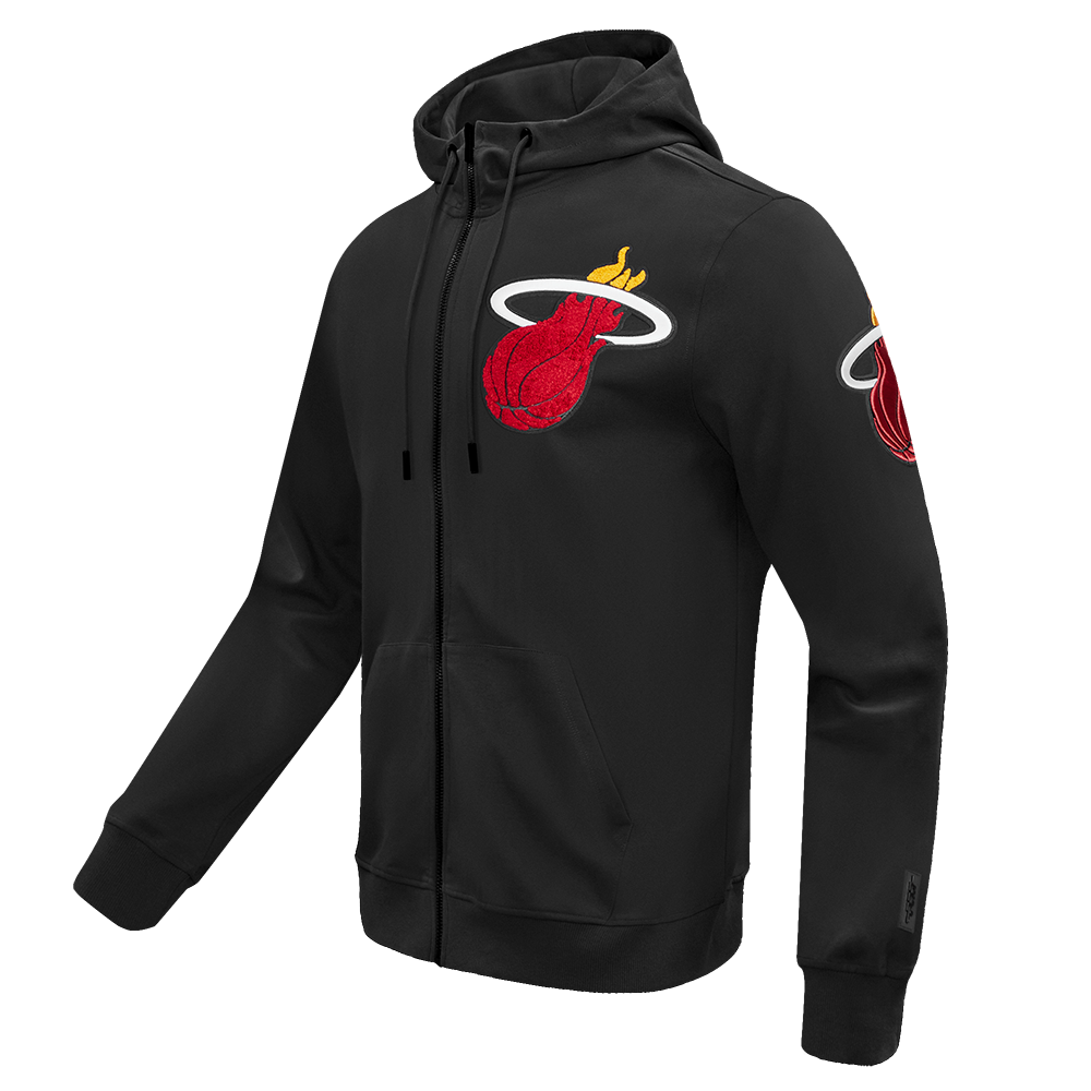 NBA MIAMI HEAT CLASSIC CHENILLE MEN'S FULL ZIP PULLOVER HOODIE (BLACK)