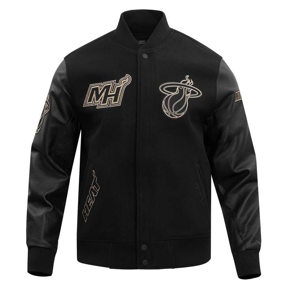 NBA MIAMI HEAT BLACK GOLD WOOL VARSITY JACKET JET BLACK Pro Standard