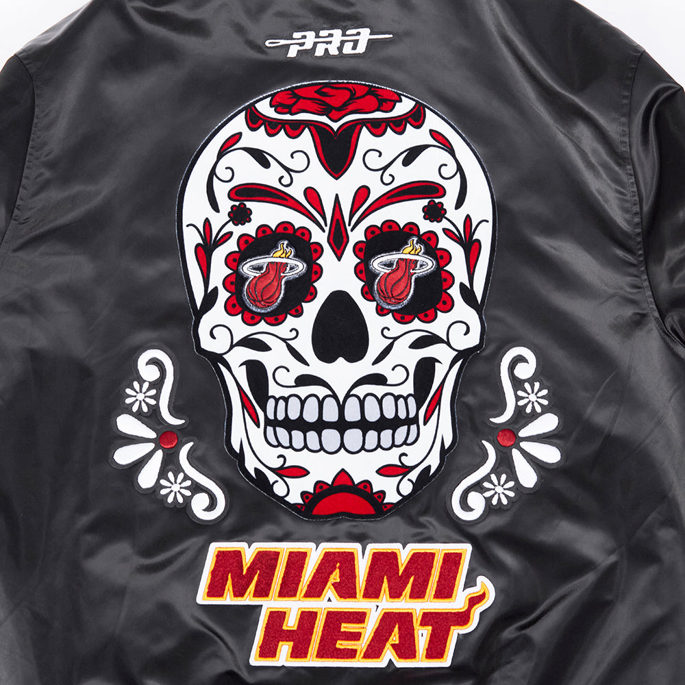 NBA MIAMI HEAT SUGAR SKULL MEN'S SATIN JACKET (BLACK)