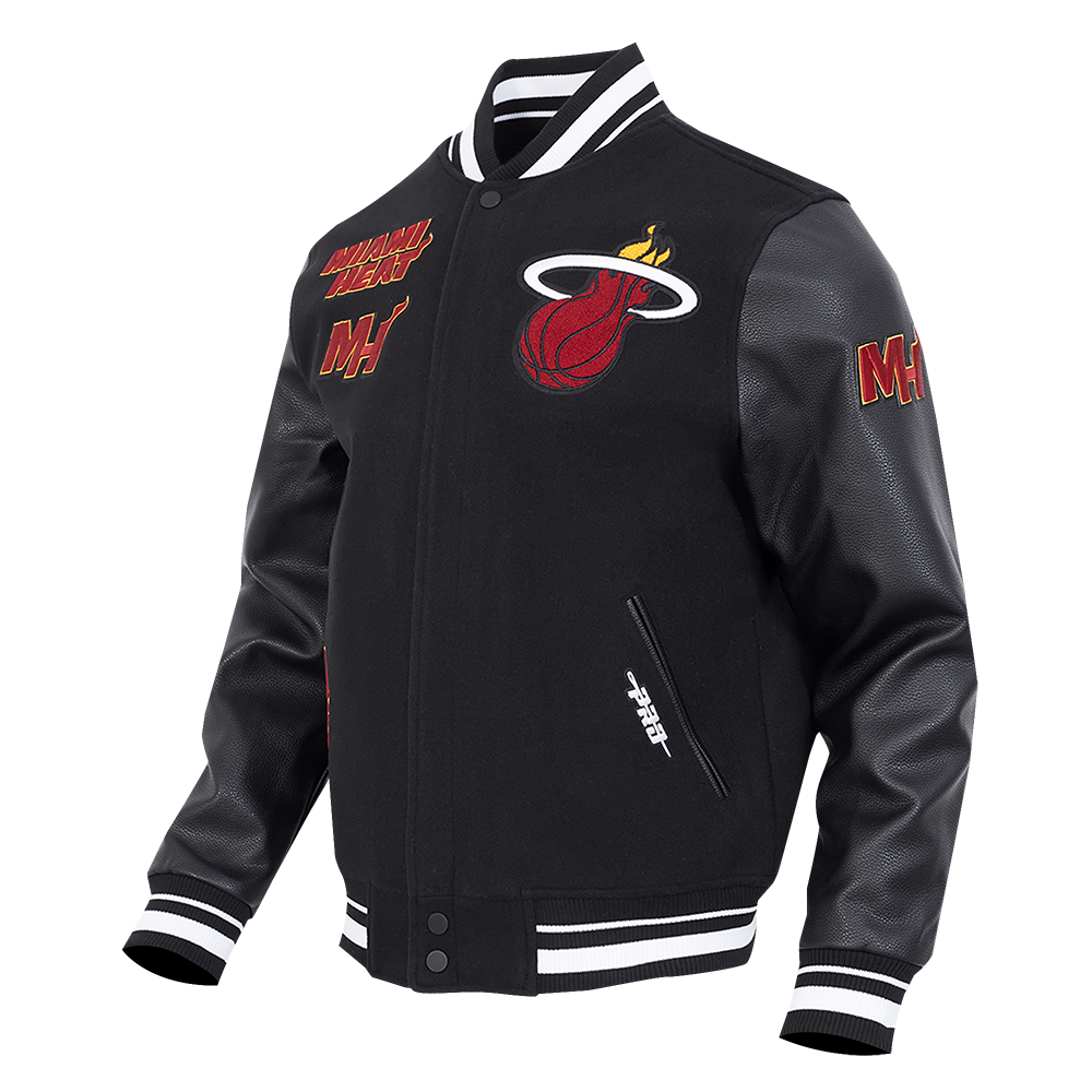 NBA MIAMI HEAT RETRO CLASSIC MEN'S RIB WOOL VARSITY JACKET (BLACK)