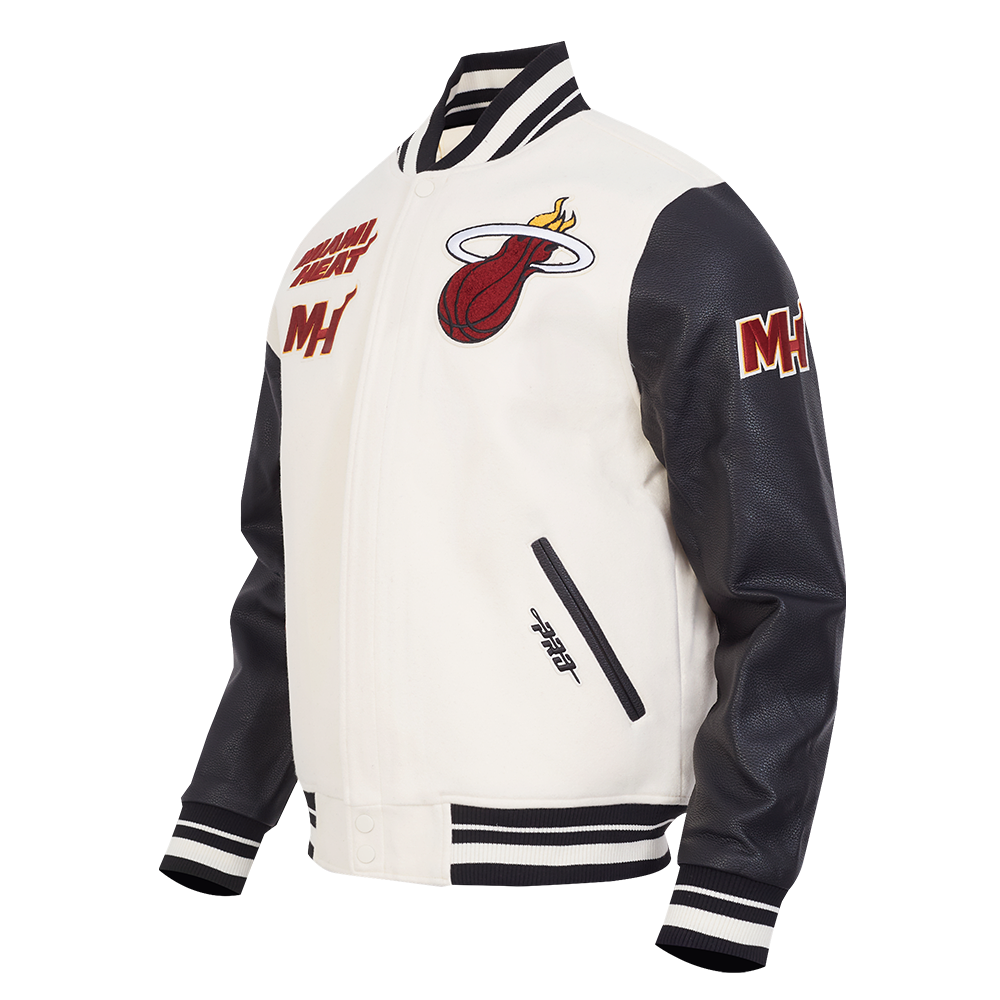 NBA MIAMI HEAT RETRO CLASSIC MEN'S RIB WOOL VARSITY JACKET (EGGSHELL/ BLACK)