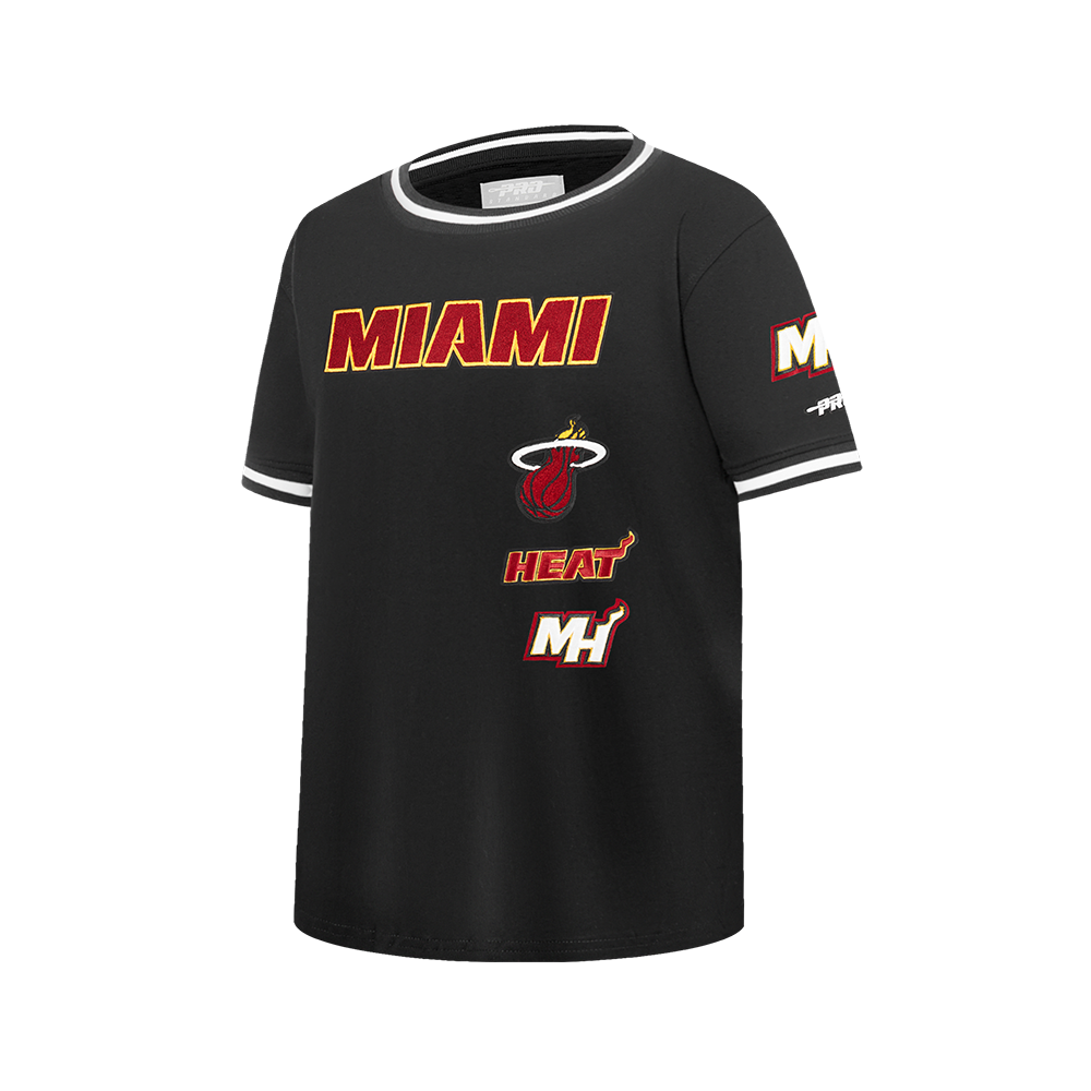 NBA MIAMI HEAT RETRO CLASSIC BIG BOY'S SS STRIPED RIB TEE (BLACK)