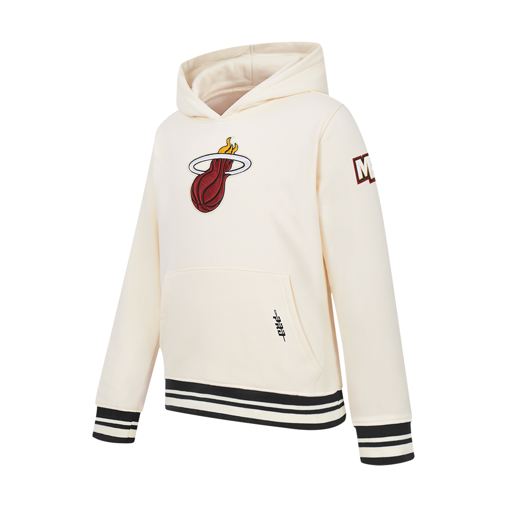 NBA MIAMI HEAT RETRO CLASSIC BIG BOY'S RIB FLC PO HOODIE (EGGSHELL/ BLACK)