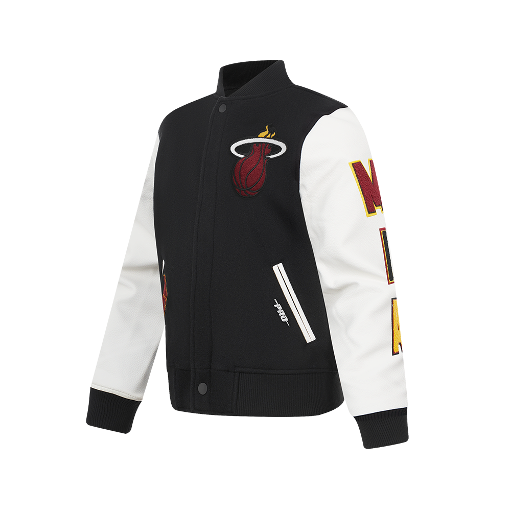 NBA MIAMI HEAT CLASSIC BIG BOYS WOOL VARSITY JACKET (BLACK/WHITE)