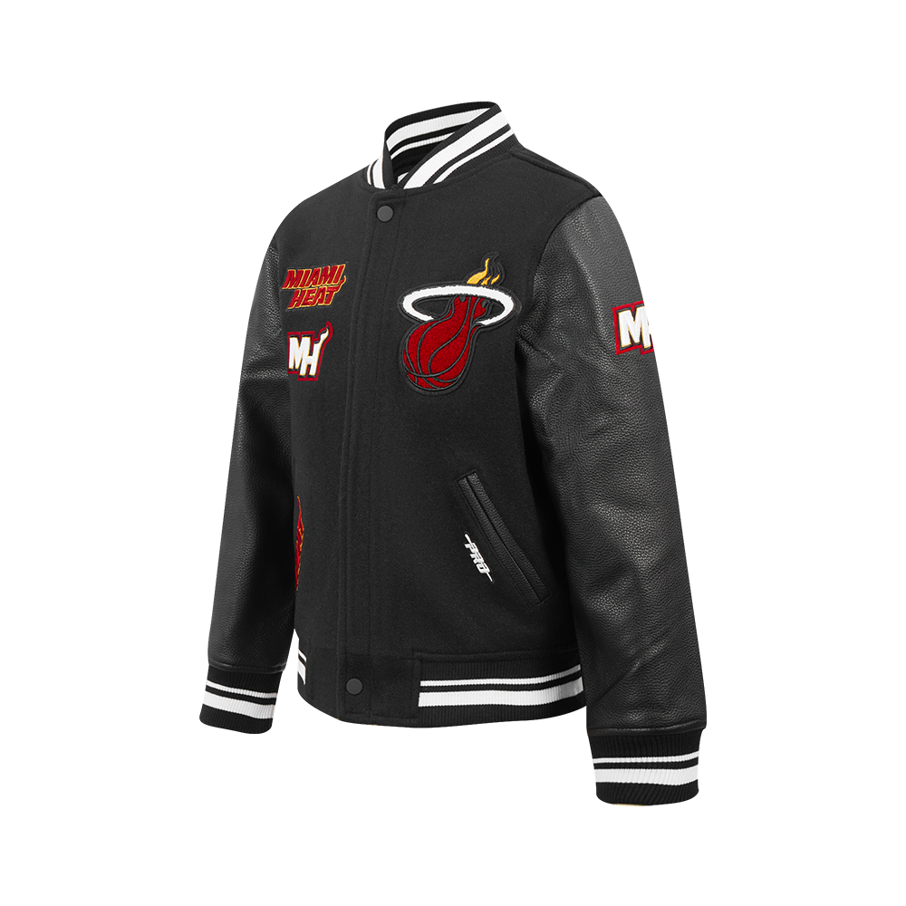 NBA MIAMI HEAT RETRO CLASSIC BIG BOYS RIB WOOL VARSITY JACKET (BLACK)
