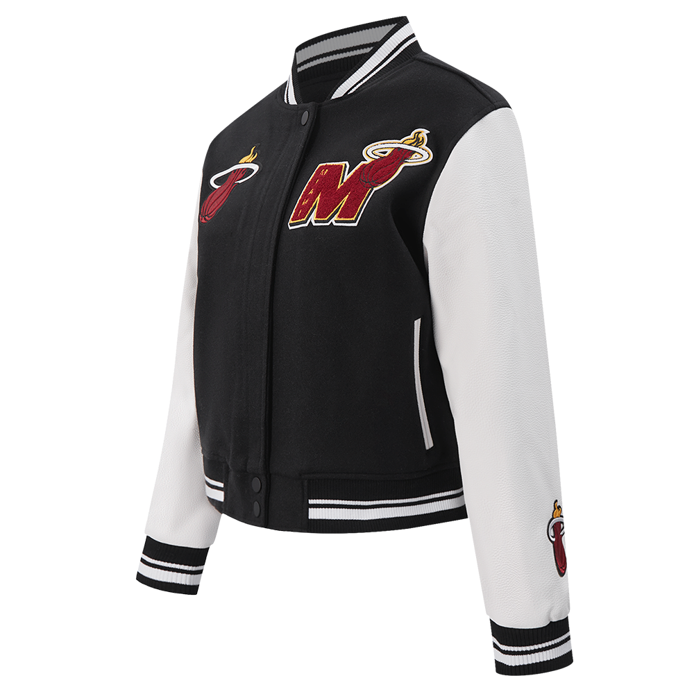 NBA MIAMI HEAT MASHUP WOMEN'S RIB WOOL VARSITY JACKET (BLACK/WHITE)