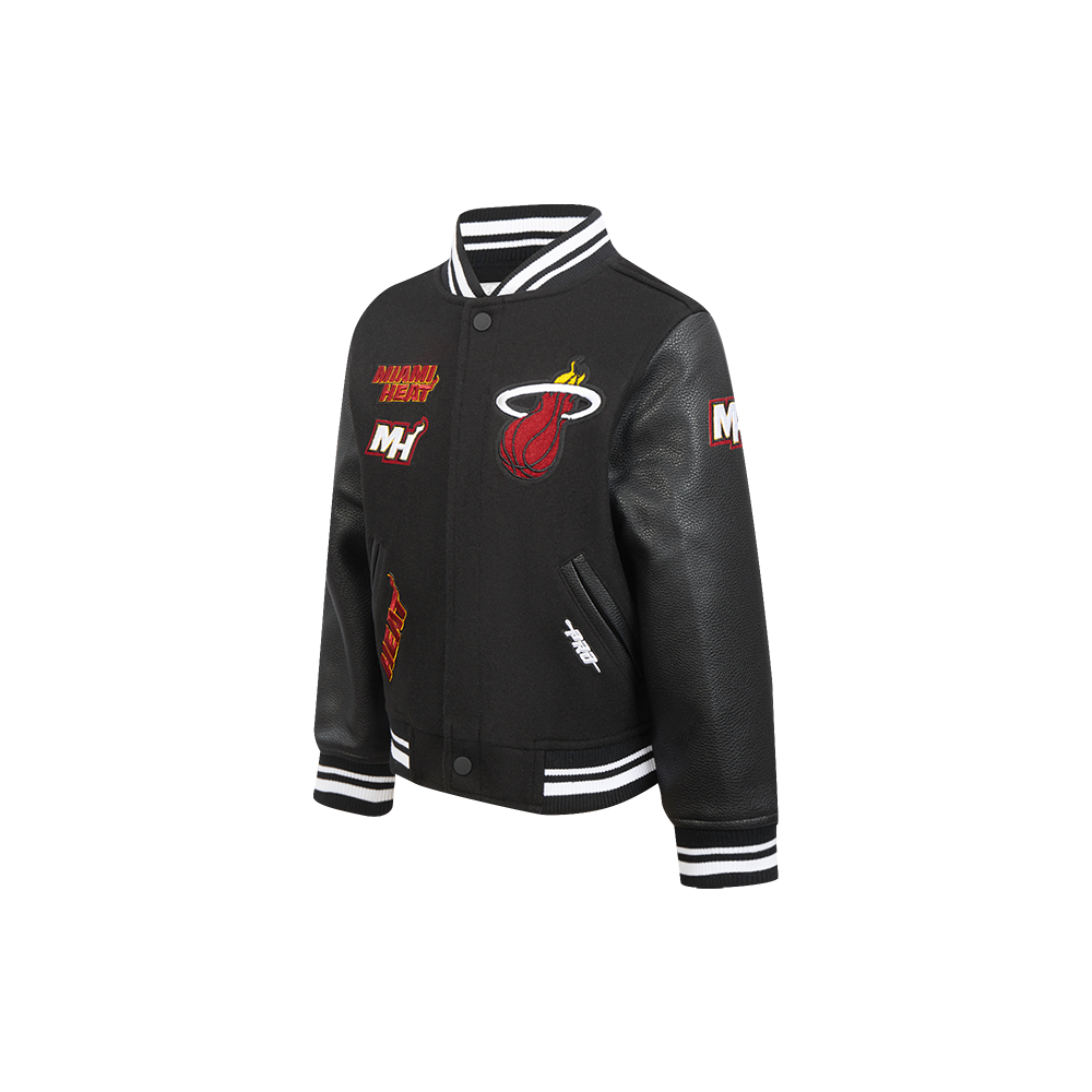 NBA MIAMI HEAT RETRO CLASSIC LITTLE BOYS RIB WOOL VARSITY JACKET (BLACK)