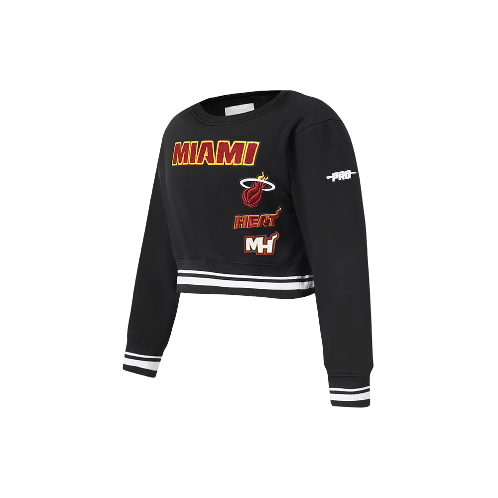 NBA MIAMI HEAT RETRO CLASSIC LITTLE GIRLS  RIB FLEECE CREWNECK (BLACK)