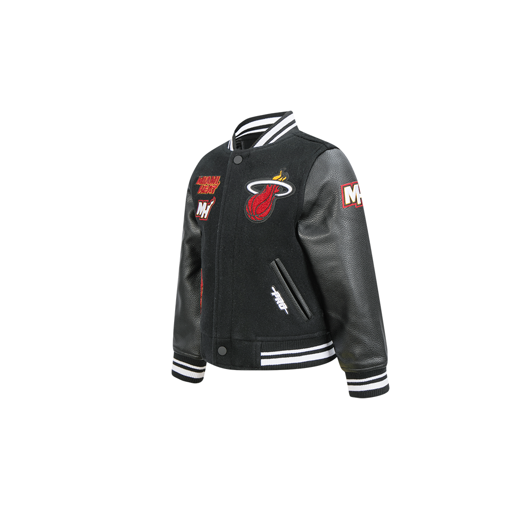 NBA MIAMI HEAT RETRO CLASSIC TODDLER BOYS RIB WOOL VARSITY JACKET (BLACK)