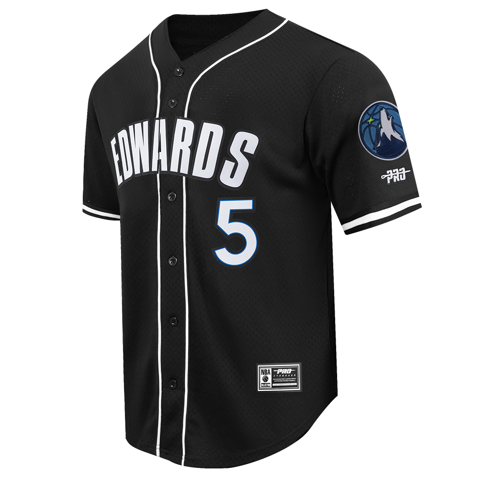 NBA MINNESOTA TIMBERWOLVES ANTHONY EDWARDS #5 CLASSIC MESH PNN MEN'S MESH BUTTON DOWN SHIRT (BLACK)