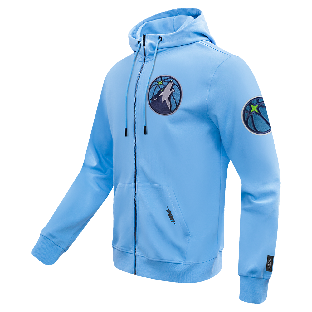 NBA MINNESOTA TIMBERWOLVES CLASSIC CHENILLE DOUBLE KNIT FULL ZIP PULLOVER HOODIE (UNIVERSITY BLUE)