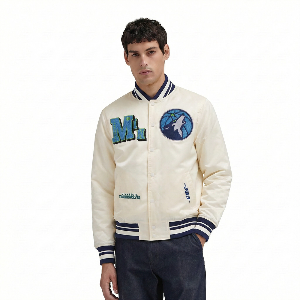 MINNESOTA TIMBERWOLVES BEST OF MEN'S RIB SATIN JACKET (EGGSHELL/ MIDNIGHT NAVY)