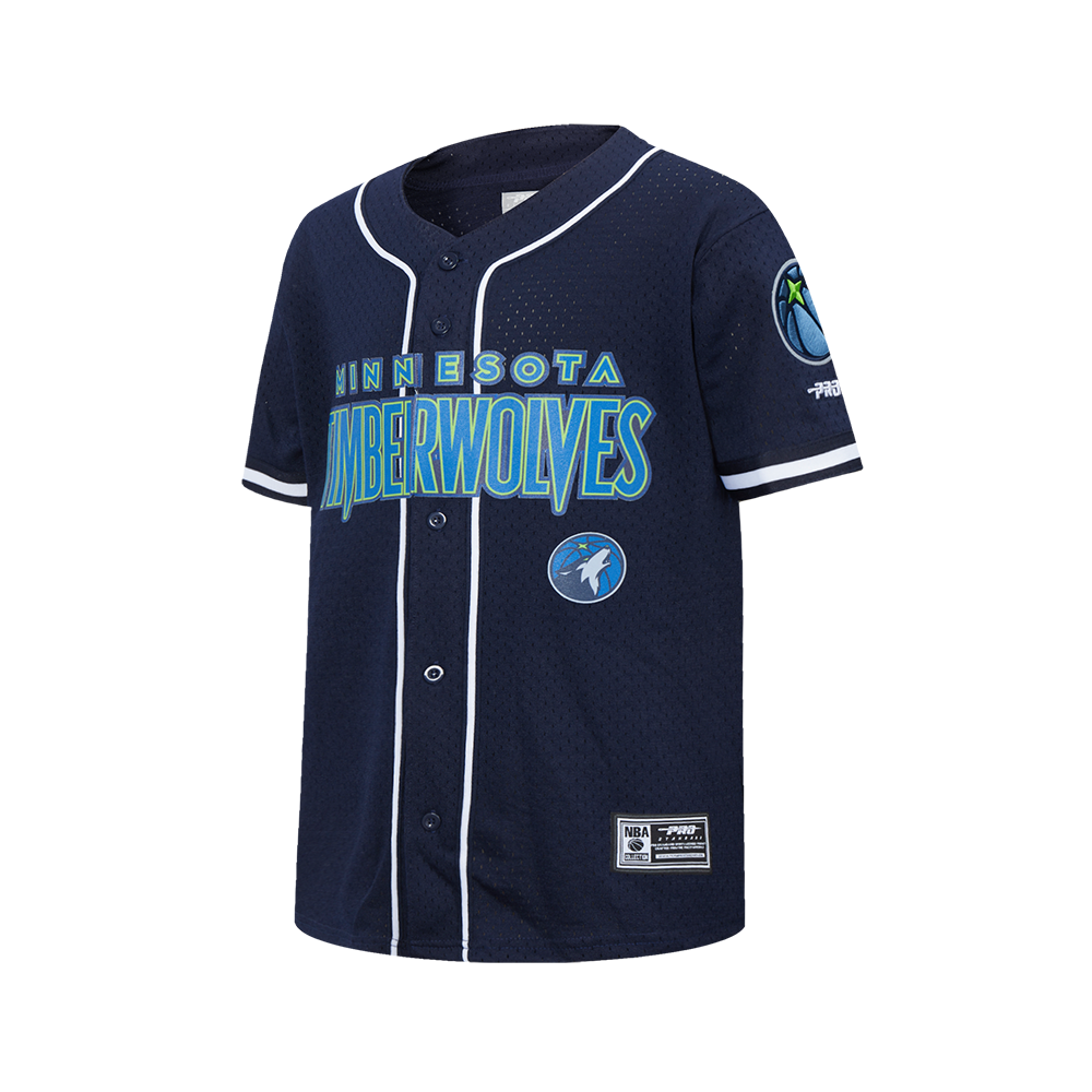MINNESOTA TIMBERWOLVES CLASSIC BIG BOY'S MESH BUTTON DOWN SHIRT (MIDNIGHT NAVY)