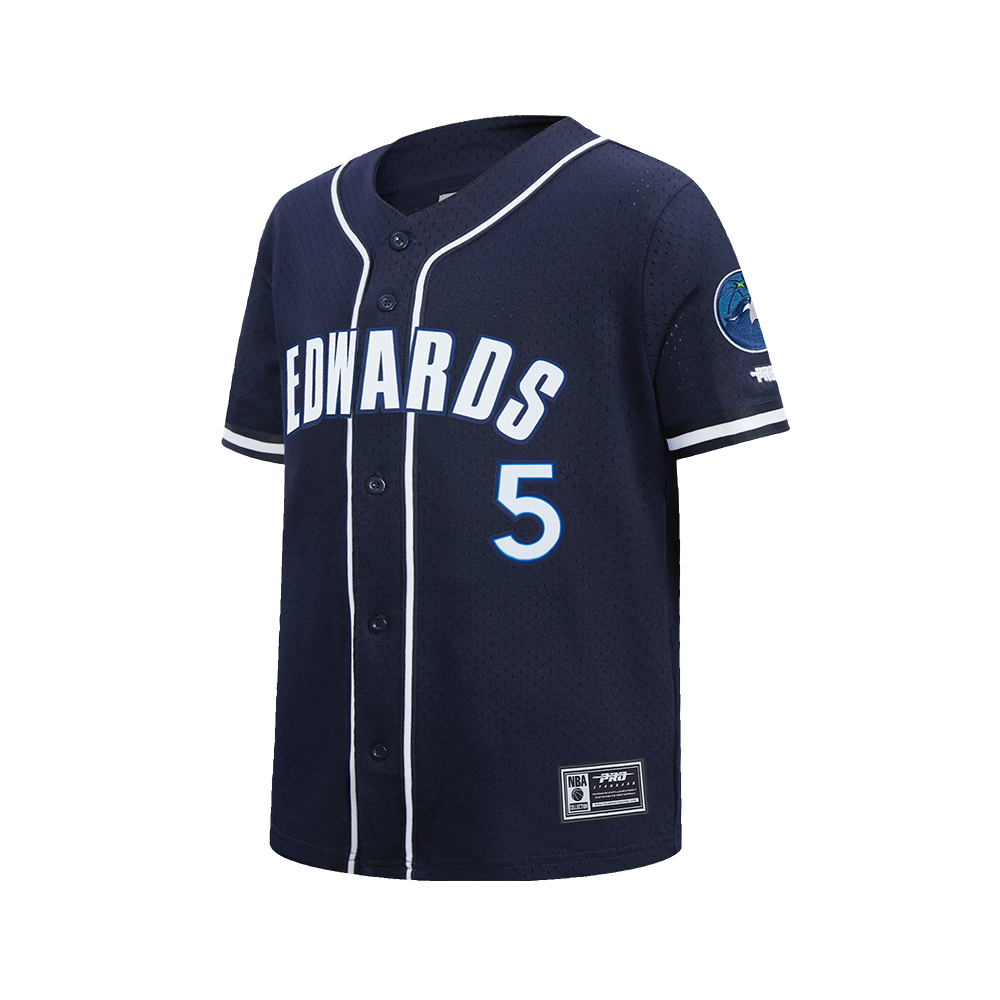 NBA MINNESOTA TIMBERWOLVES ANTHONY EDWARDS #5 CLASSIC MESH PNN BIG BOY'S MESH BUTTON DOWN SHIRT (MIDNIGHT NAVY)