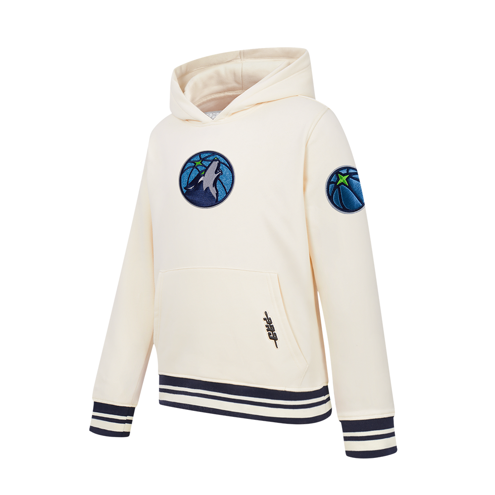 NBA MINNESOTA TIMBERWOLVES RETRO CLASSIC BIG BOY'S RIB FLC PO HOODIE (EGGSHELL/ MIDNIGHT NAVY)