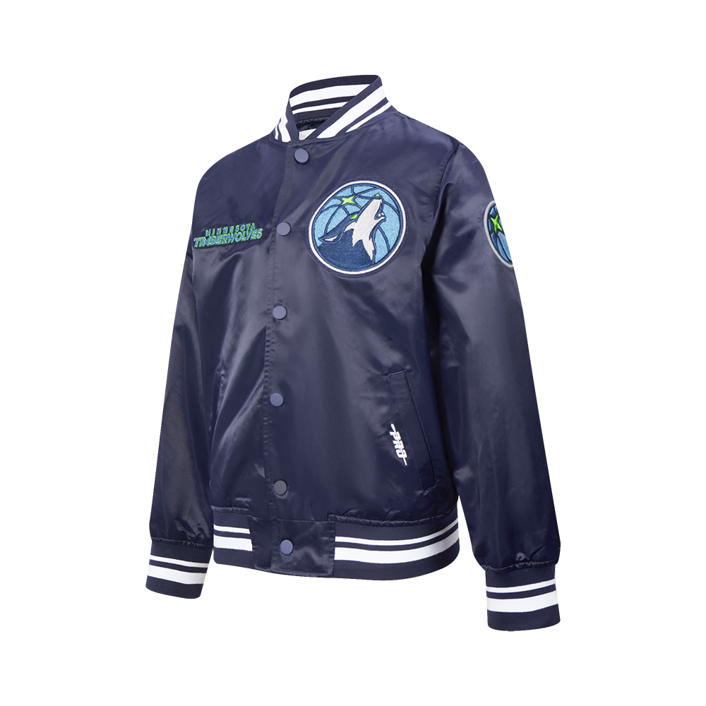 NBA MINNESOTA TIMBERWOLVES RETRO CLASSIC BIG BOY'S RIB SATIN JACKET (MIDNIGHT NAVY)