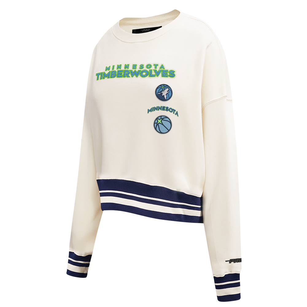NBA MINNESOTA TIMBERWOLVES RETRO CLASSIC WOMEN'S RIB FLC CREWNECK (EGGSHELL/ MIDNIGHT NAVY)