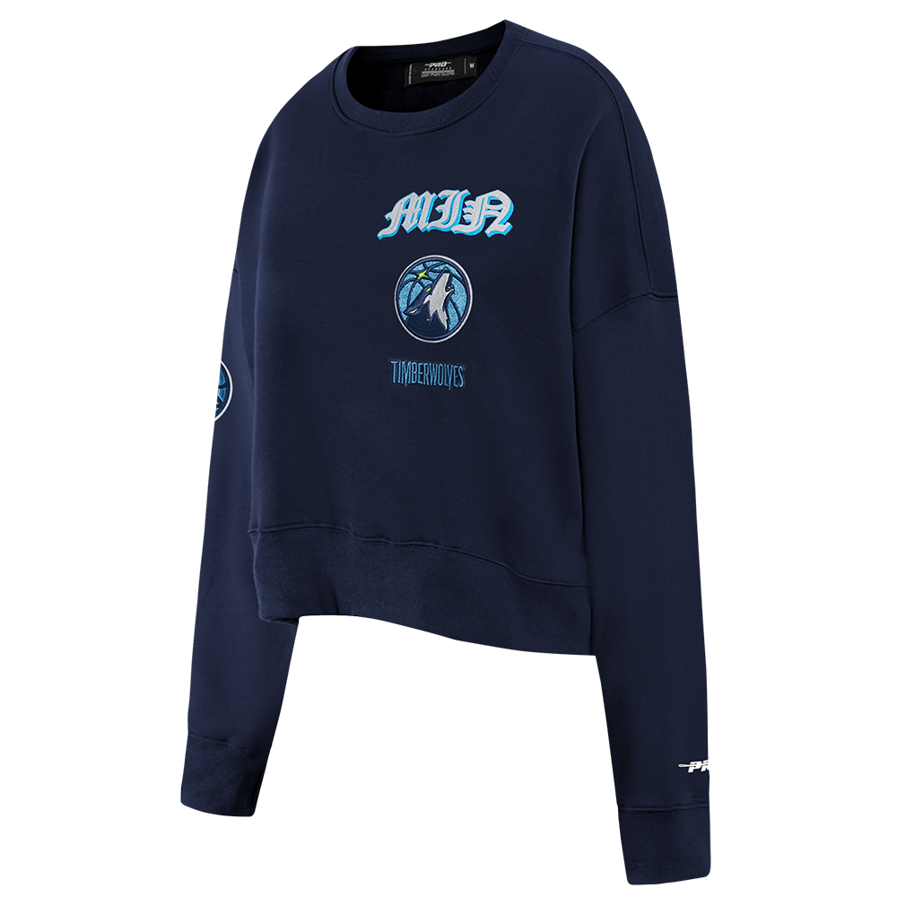 NBA MINNESOTA TIMBERWOLVES OLD ENGLISH WOMEN'S FLC CREWNECK (MIDNIGHT NAVY)