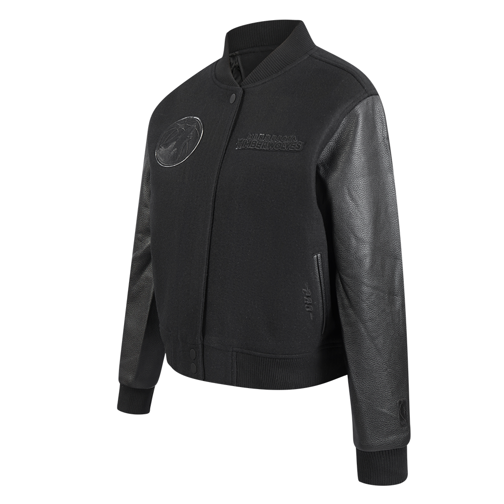 NBA MINNESOTA TIMBERWOLVES TRIPLE BLACK WOMEN'S WOOL VARSITY JACKET (TRIPLE BLACK)