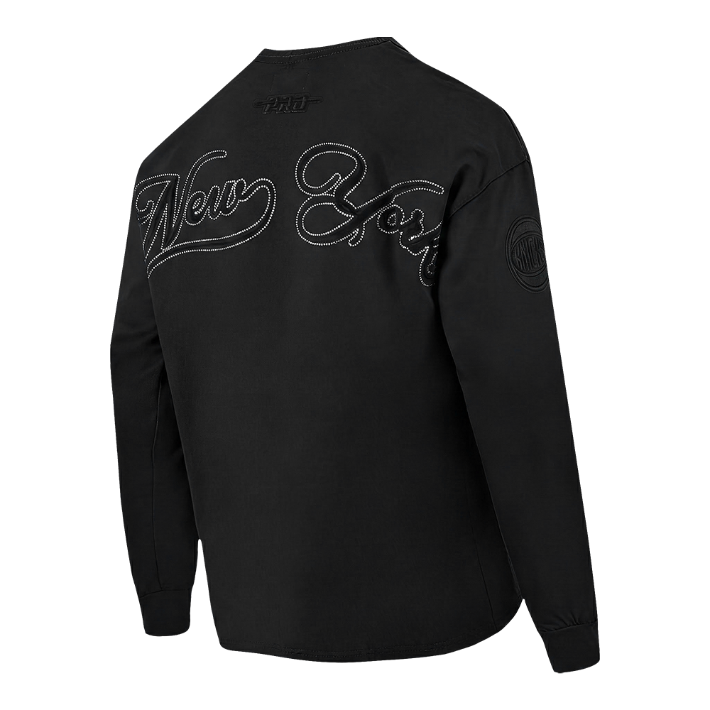 NBA NEW YORK KNICKS BLACKOUT MEN'S DROP SHOULDER LS TEE (BLACK)