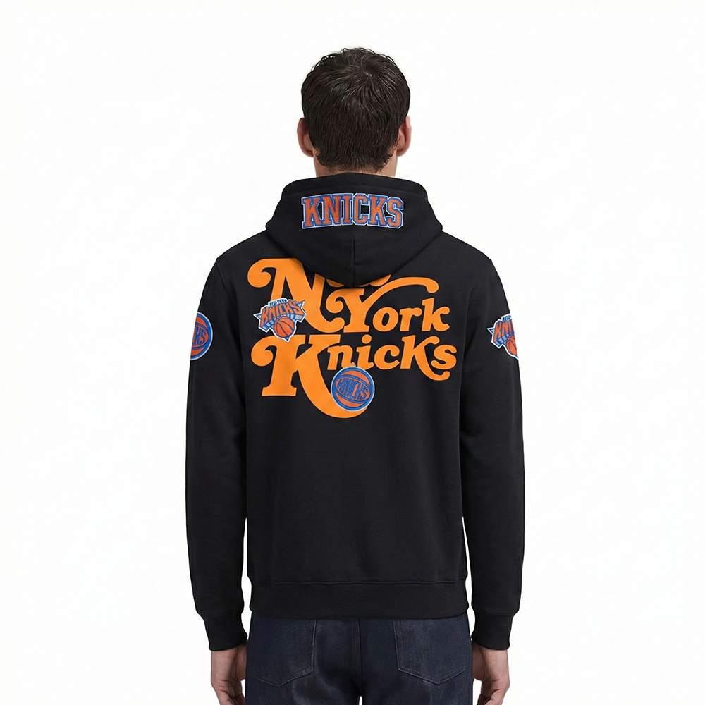NBA NEW YORK KNICKS SOUVENIR MEN'S FLEECE PULLOVER HOODIE (BLACK)