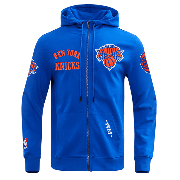 NBA NEW YORK KNICKS CLASSIC WIND SUIT MEN'S WOVEN FULL ZIP PULLOVER HOODIE (ROYAL BLUE)