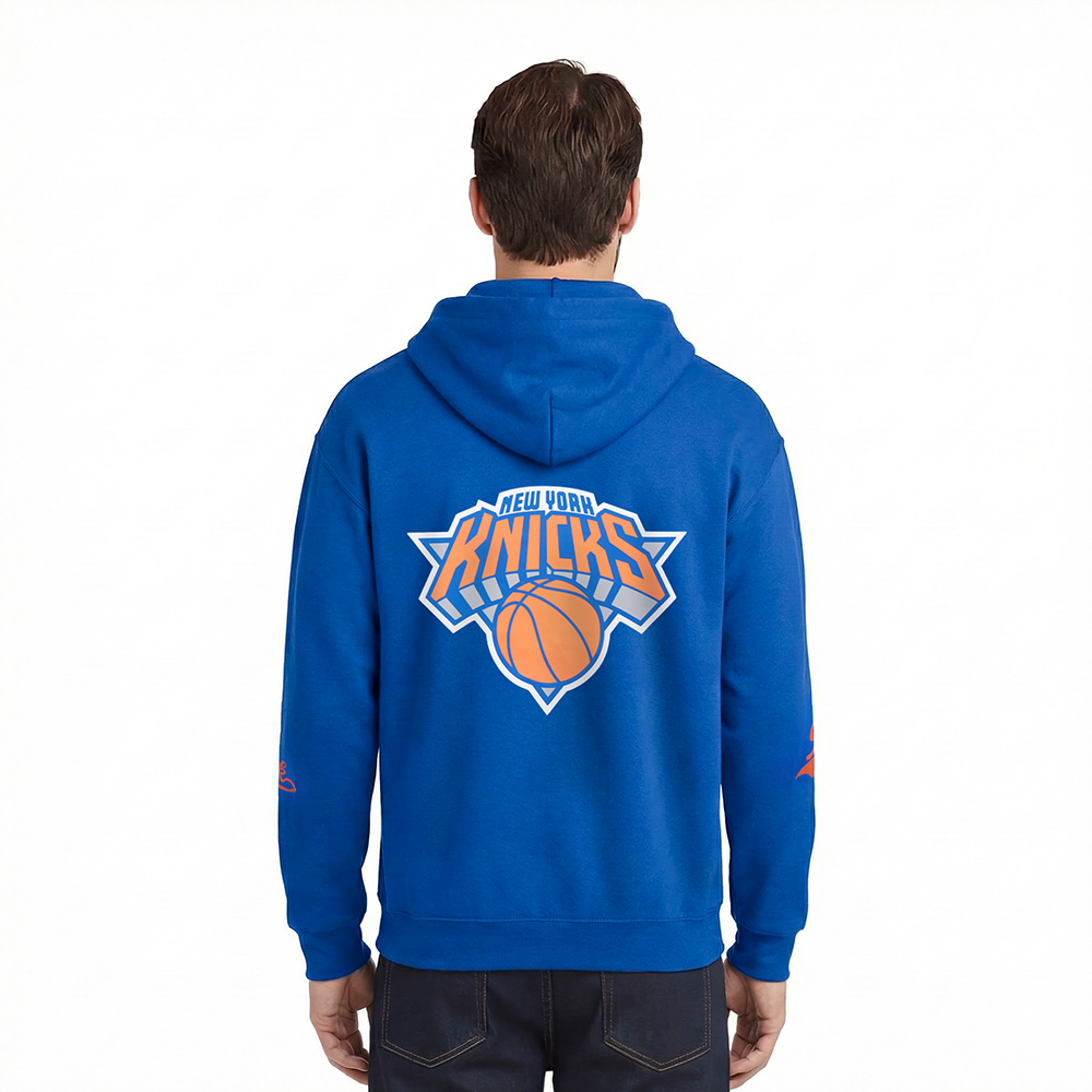 NBA NEW YORK KNICKS LIVING LARGE MEN'S DROP SHOULDER FLC PO HOODIE (ROYAL BLUE)