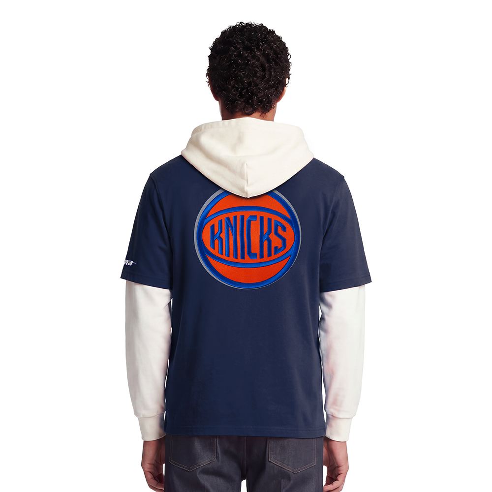 NBA NEW YORK KNICKS ORIGINAL PLAYERS MEN'S PULL OVER HOODIE (MIDNIGHT NAVY/EGGSHELL)