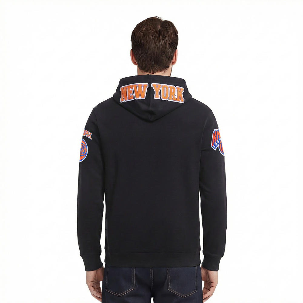 NBA NEW YORK KNICKS CLASSIC CHENILLE MEN'S FULL ZIP PULLOVER HOODIE (BLACK)