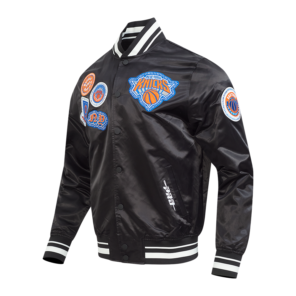 NBA NEW YORK KNICKS DIY PICK STITCH MEN'S RIB SATIN JACKET (BLACK)