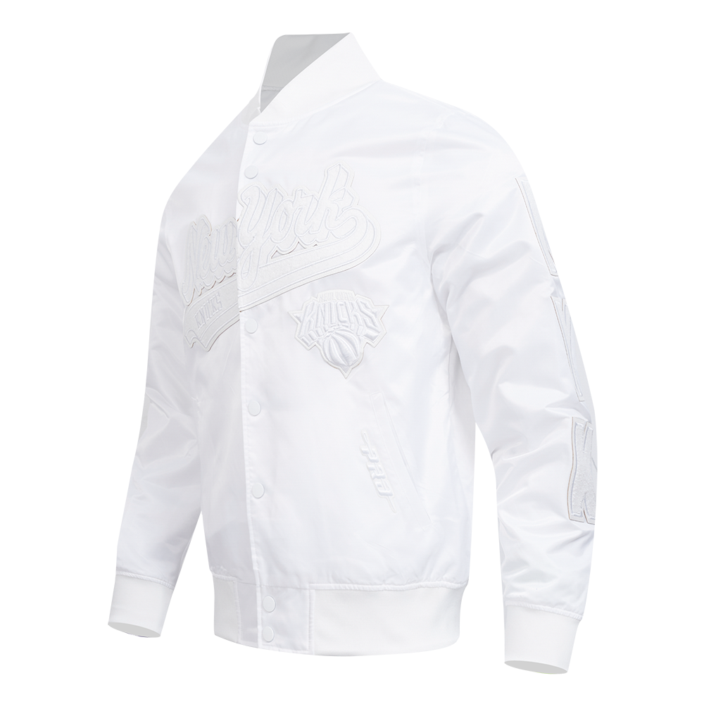 NBA NEW YORK KNICKS WHITE OUT MEN'S SATIN JACKET (WHITE)
