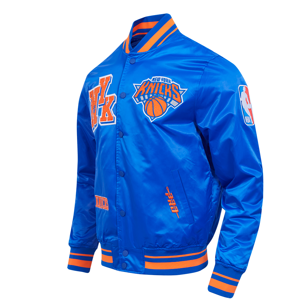 NBA NEW YORK KNICKS BEST OF MEN'S RIB SATIN JACKET (ROYAL/ORANGE/ROYAL)