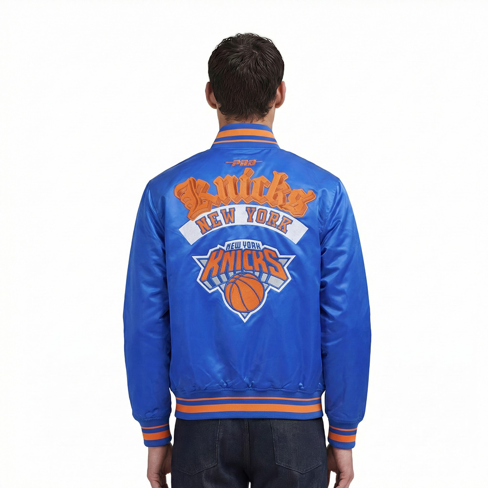 NBA NEW YORK KNICKS BEST OF MEN'S RIB SATIN JACKET (ROYAL/ORANGE/ROYAL)