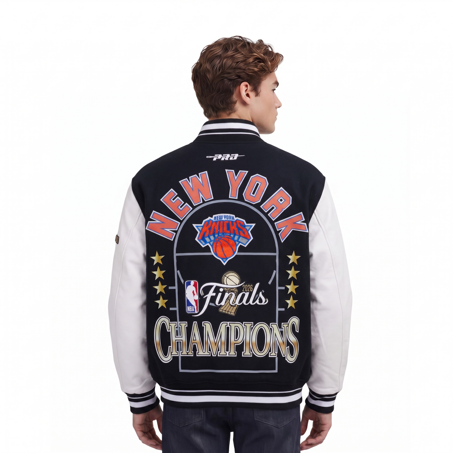 NBA NEW YORK KNICKS  MEN'S VARSITY JACKET (BLACK/WHITE)