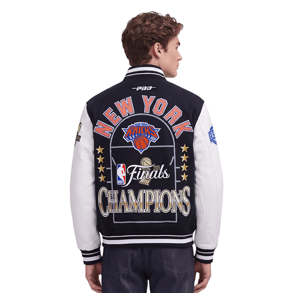 NEW YORK KNICKS 2026 NBA CHAMPIONSHIP MEN'S VARSITY JACKET (BLACK/WHITE)