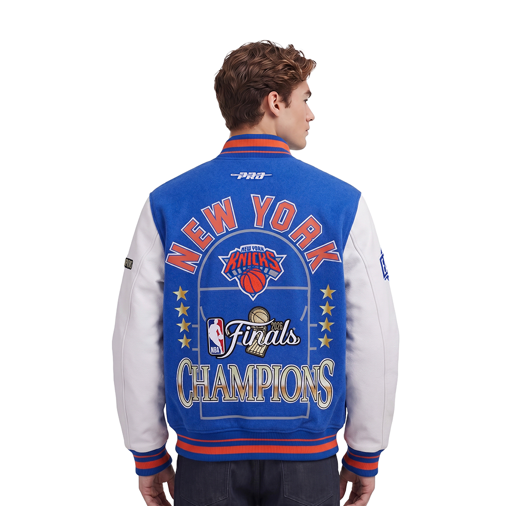 NBA NEW YORK KNICKS  MEN'S VARSITY JACKET (ROYAL/ORANGE/ROYAL)
