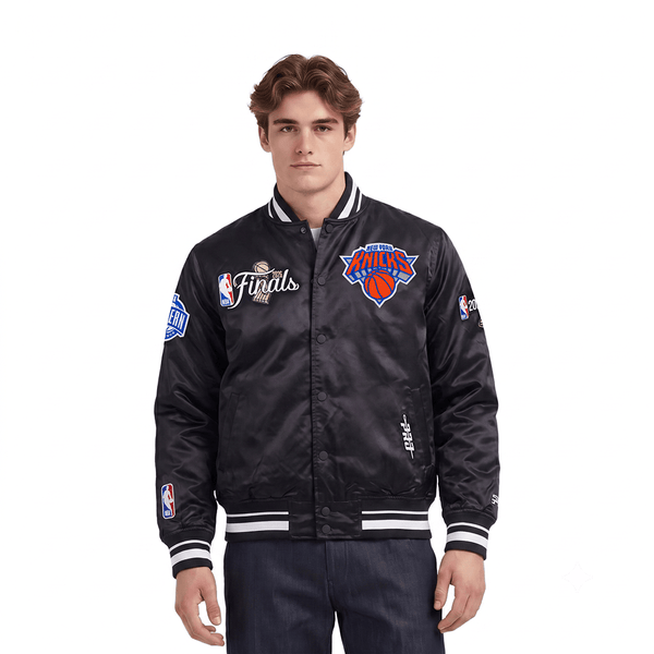 NEW YORK KNICKS 2026 NBA CHAMPIONSHIP MEN'S SATIN JACKET (BLACK)