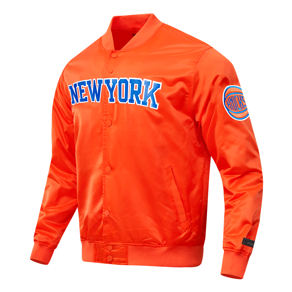 NBA NEW YORK KNICKS TEAM BIG LOGO MEN'S SATIN JACKET (ORANGE)