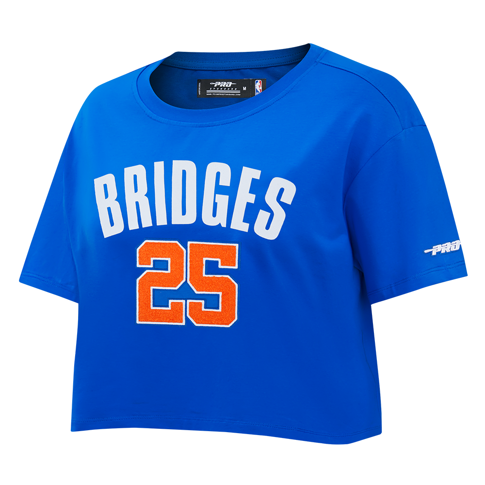 NBA NEW YORK KNICKS MIKAL BRIDGES #25 CLASSIC PLAYER NAME AND NUMBER WOMEN'S SJ BOXY TEE