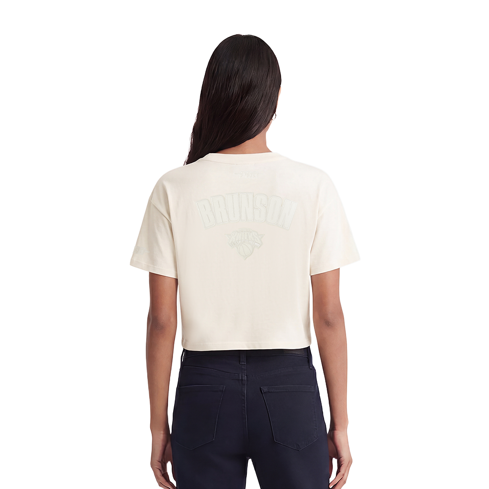 NBA NEW YORK KNICKS JALEN BRUNSON #11 NEUTRAL WOMEN'S SJ BOXY TEE (EGGSHELL)
